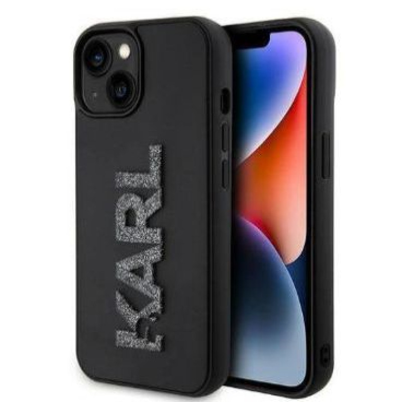 Karl Lagerfeld Aizmugurējais vāciņš Karl Lagerfeld Apple iPhone 15 HC 3D LOGO GLITTER Black