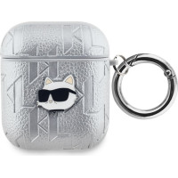 Karl Lagerfeld Aizmugurējais vāciņš Karl Lagerfeld - Karl Lagerfeld PU Embossed Choupette Head Case for AirPods 1/2 Silver