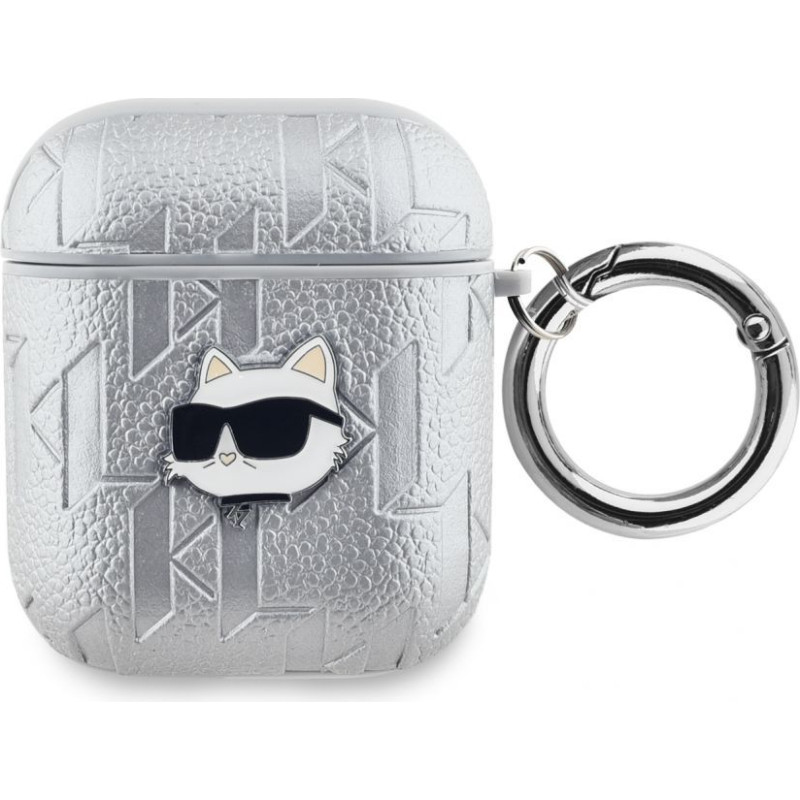 Karl Lagerfeld Aizmugurējais vāciņš Karl Lagerfeld - Karl Lagerfeld PU Embossed Choupette Head Case for AirPods 1/2 Silver