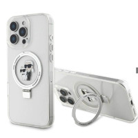 Karl Lagerfeld Aizmugurējais vāciņš Karl Lagerfeld Apple iPhone 16 Pro Max Ringstand Karl and Choupette MagSafe Case White