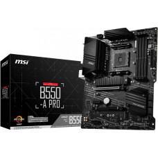 MSI Pamatplate Intel procesorsiem MSI  B550-A PRO Processor family AMD, Processor socket AM4, DDR4 DIMM, Memory slots 4, Supported hard disk drive interfaces 	SATA, M.2, Number of SATA connectors 6, Chipset AMD B550, ATX