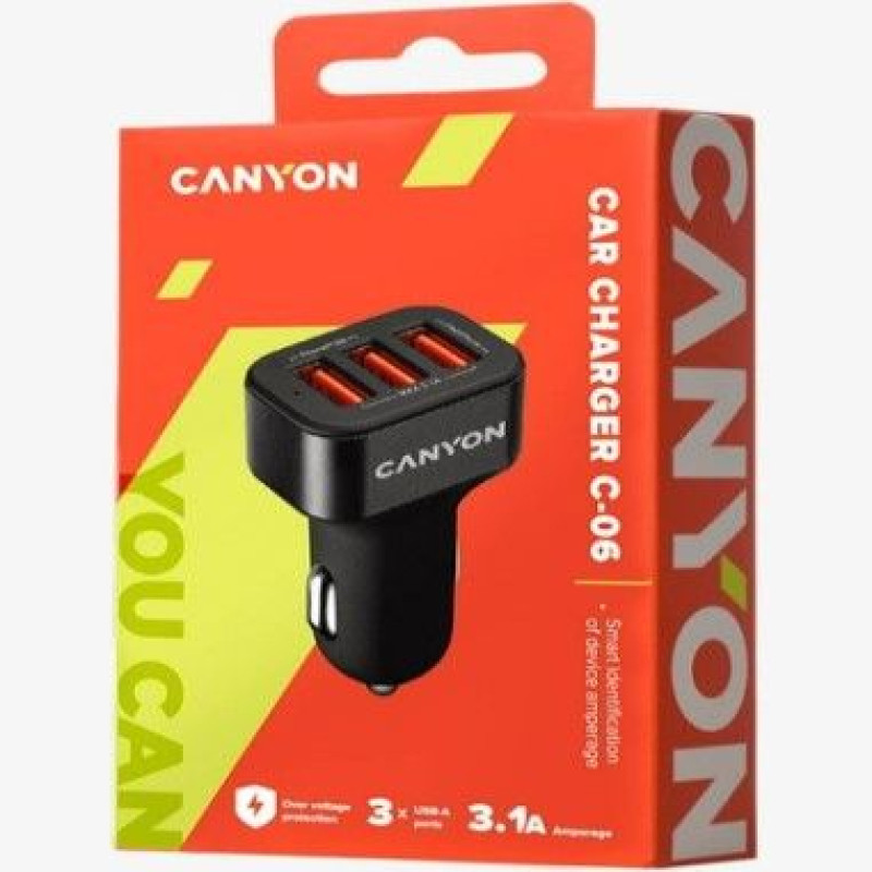 Canyon Auto lādētāji Canyon  C-06 Universal 3xUSB car adapter Input 12V-24V Outp Black