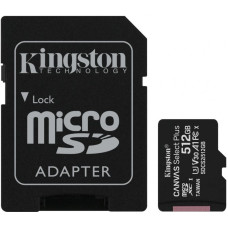 Kingston Atmiņas kartes Kingston  Canvas Select Plus 512 GB, Micro SD, Flash memory class 10, SD adapter