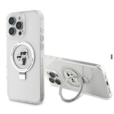 Karl Lagerfeld Aizmugurējais vāciņš Karl Lagerfeld Apple iPhone 16 Pro Ringstand Karl and Choupette MagSafe Case White