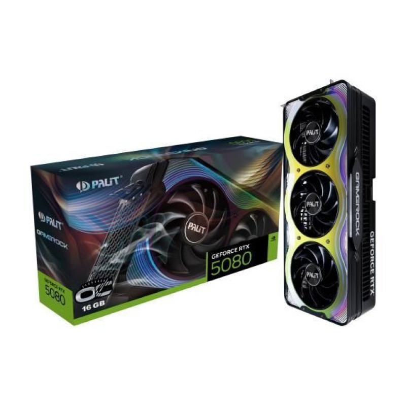 Palit Grafiskās karte / Video kartes Palit  Graphics Card||NVIDIA GeForce RTX 5080|16 GB|GDDR7|256 bit|PCIE 5.0 16x|GPU 2295 MHz|Triple slot Fansink|1xHDMI|3xDisplayPort|NE75080T19T2-GB2030G