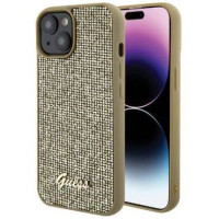 Guess Aizmugurējais vāciņš Guess Apple iPhone 15 HC PU DISCO SCRIPT METAL Gold