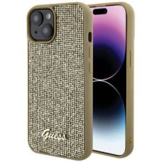 Guess Aizmugurējais vāciņš Guess Apple iPhone 15 HC PU DISCO SCRIPT METAL Gold
