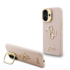 Guess Aizmugurējais vāciņš Guess Apple iPhone 16 PU Grained 4G Logo Stand Camera Frame Case Pink