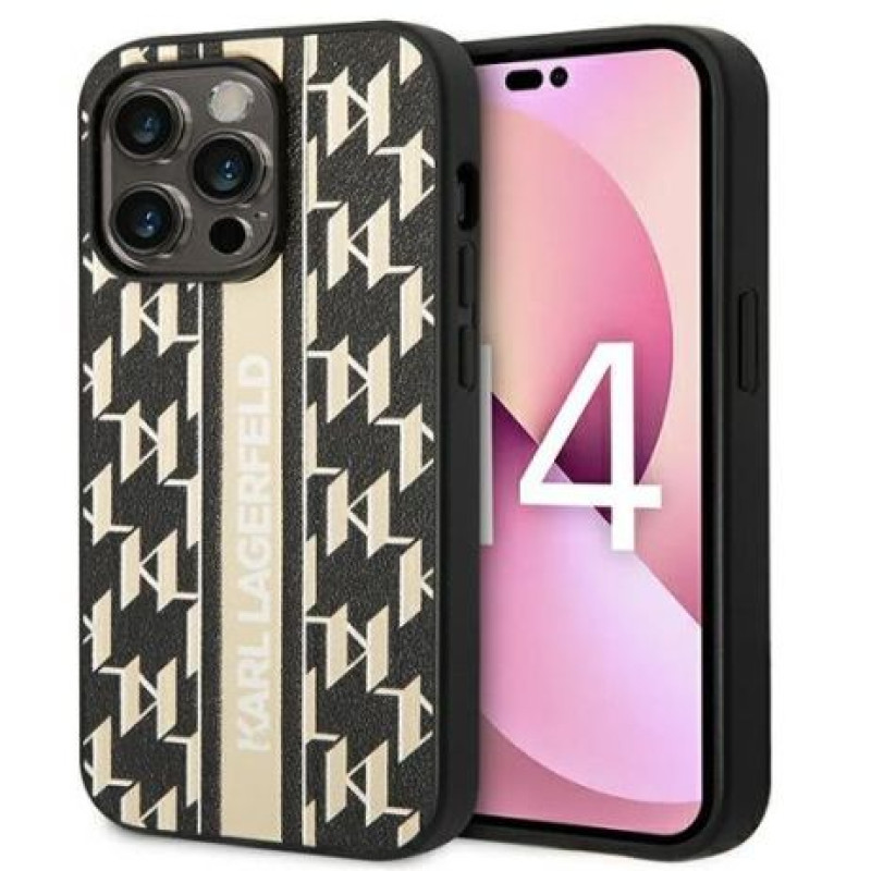 Karl Lagerfeld Aizmugurējais vāciņš Karl Lagerfeld Apple iPhone 14 Pro 6.1 hardcase Monogram Stripe Brown