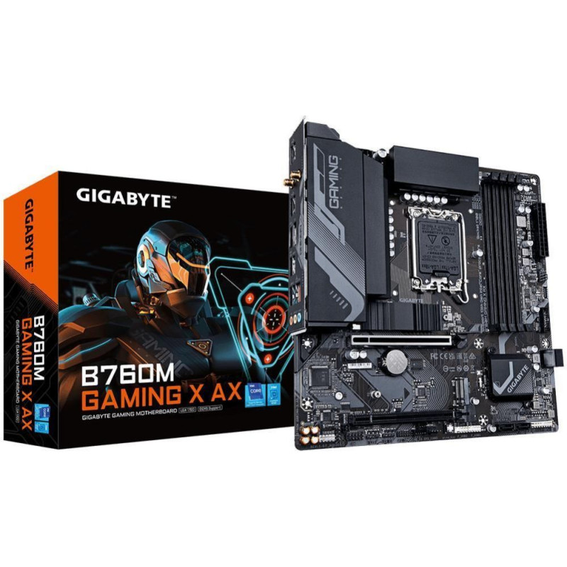Gigabyte Pamatplate Intel procesorsiem Gigabyte  Mainboard||Intel B760 Express|LGA1700|Micro-ATX|Memory DDR5|Memory slots 4|1xPCI-Express 4.0 16x|1xM.2|1xHDMI|1xDisplayPort|5xUSB 2.0|3xUSB 3.2|1xRJ45|3xAudio port|B760MGAMINGXAX1.1