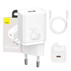 Baseus Adapteris Baseus  Baseus Super Si Quick Charger 1C 25W with USB-C cable for USB-C 1m (white)