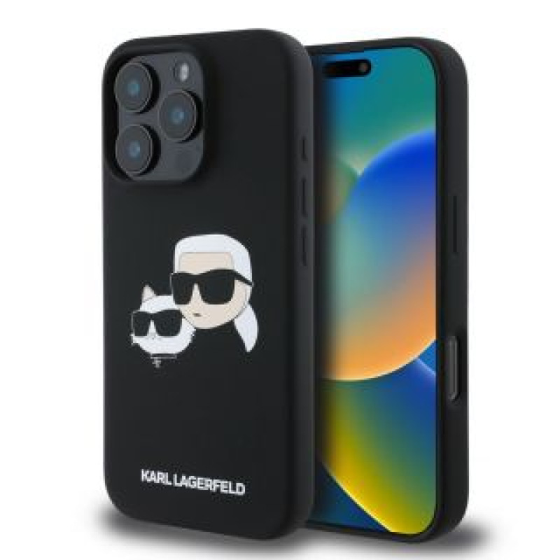 Apple Aizmugurējais vāciņš Apple - Karl Lagerfeld Liquid Silicone Double Heads MagSafe Case for iPhone 16 Pro Max Black