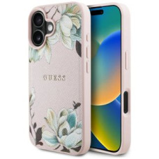 Guess Aizmugurējais vāciņš Guess - Etui Guess Grained Printed Flower Pattern MagSafe do iPhone 16 Pink