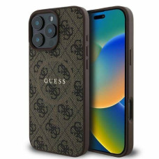 Guess Aizmugurējais vāciņš Guess Apple iPhone 16 Pro Max PU Leather 4G Colored Ring MagSafe Case Brown