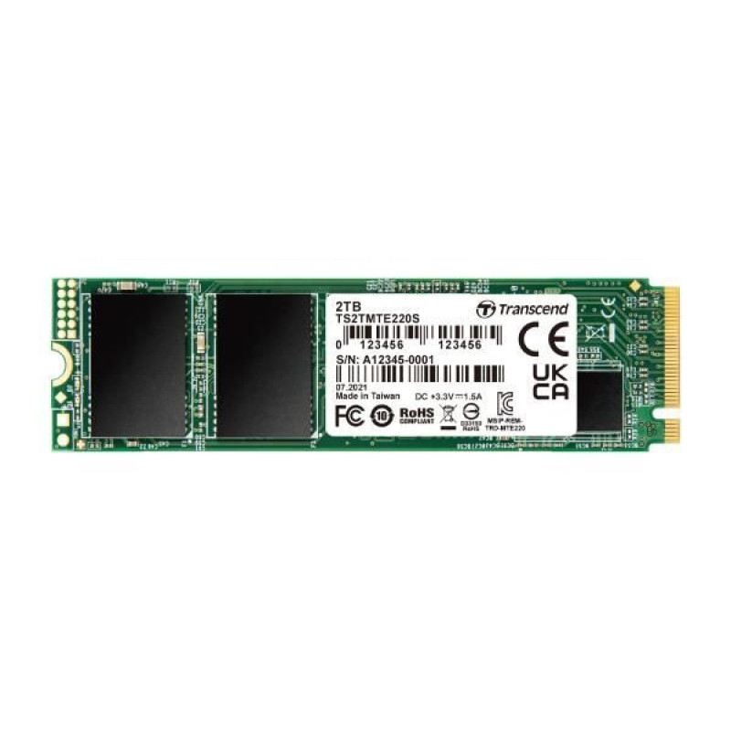 Transcend Cietais disks SSD Transcend  SSD||2TB|PCIe Gen3|NVMe|NAND flash technology 3D NAND|Write speed 2900 MBytes/sec|Read speed 3500 MBytes/sec|Form Factor M.2|TBW 4400 TB|MTBF 200000 hours|TS2TMTE220S