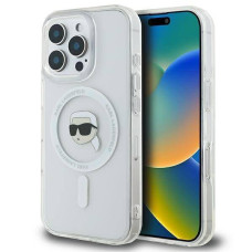 Karl Lagerfeld Aizmugurējais vāciņš Karl Lagerfeld Apple iPhone 16 Pro hardcase IML Metal Karl Head MagSafe White