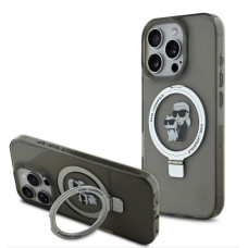 Karl Lagerfeld Aizmugurējais vāciņš Karl Lagerfeld Apple iPhone 16 Pro Ringstand Karl and Choupette MagSafe Case Black