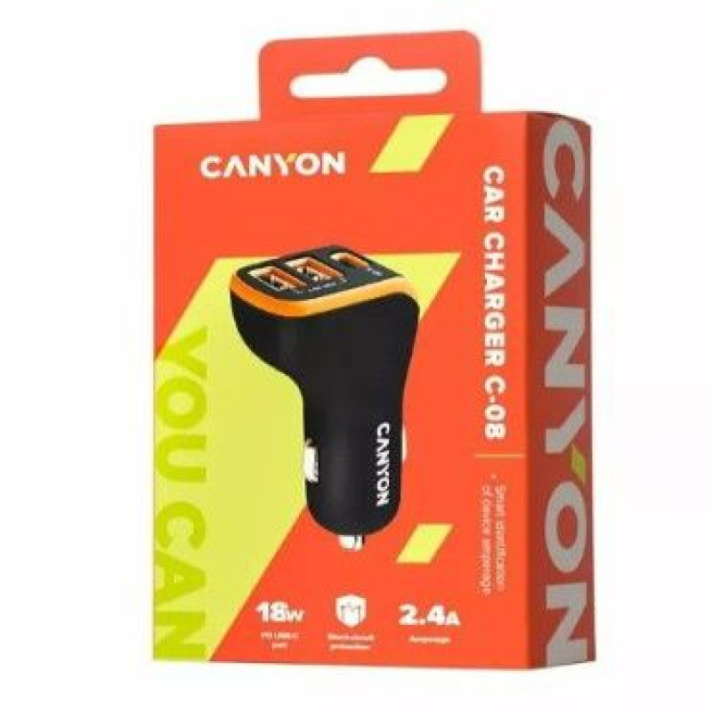 Canyon Auto lādētāji Canyon  Universal 3xUSB car adapter Input 12V-24V Output DC Black