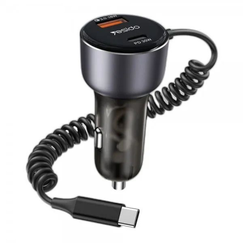 Yesido Auto lādētāji yesido  Y56 60W Fast Charging Car Charger | Built-in Type-C car cigarette lighting port charger adapter Gray