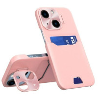 Ilike Aizmugurējais vāciņš iLike Apple iPhone 14 Leather Stand Case cover card wallet with stand Pink