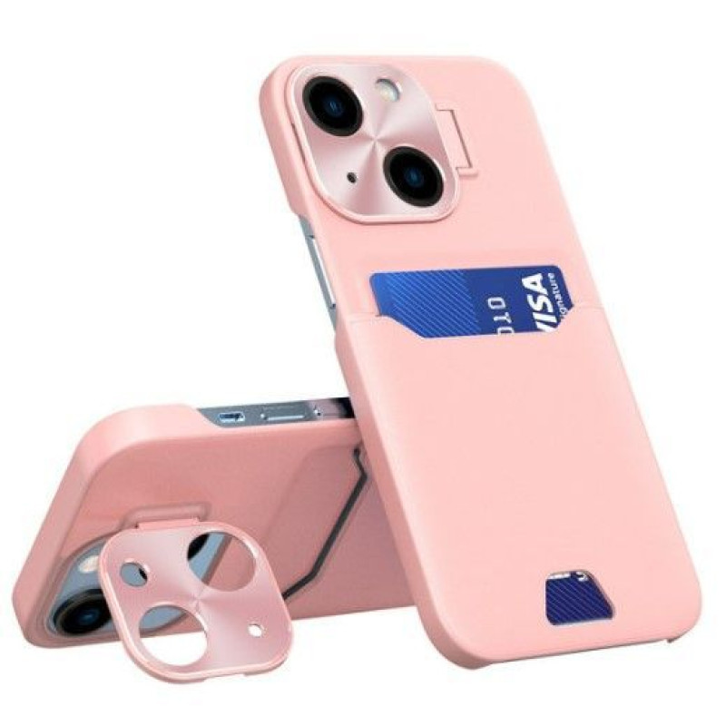 Ilike Aizmugurējais vāciņš iLike Apple iPhone 14 Leather Stand Case cover card wallet with stand Pink