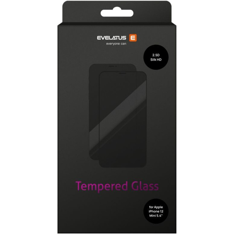Evelatus Aizsargstikls Evelatus Apple Apple iPhone 12 mini 5.4' 2.5D Full Cover Japan Glue Glass Anti-Static