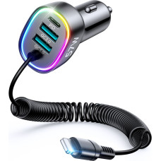 Joyroom Kabelis Joyroom  Joyroom fast car charger 4 in 1 PD, QC3.0, AFC, FCP with Lightning cable 1.6m 57W black (JR-CL20)