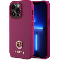 Guess Aizmugurējais vāciņš Guess Apple Guess PU 4G Strass Metal Logo Case for iPhone 15 Pro Pink