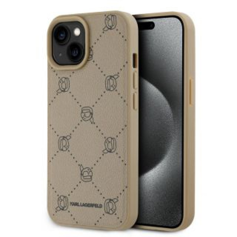 Karl Lagerfeld Aizmugurējais vāciņš Karl Lagerfeld Apple Karl Lagerfeld PU Karl Heads Pattern MagSafe Case for iPhone 15 Beige