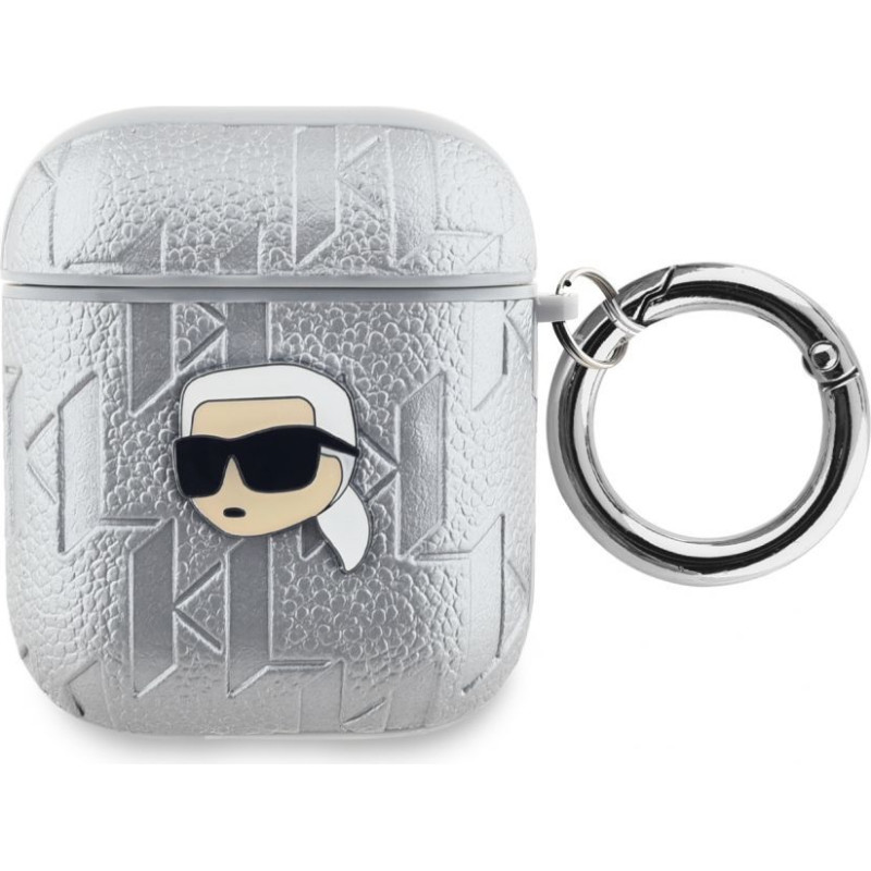 Karl Lagerfeld Aizmugurējais vāciņš Karl Lagerfeld - Karl Lagerfeld PU Embossed Karl Head Case for AirPods 1/2 Silver