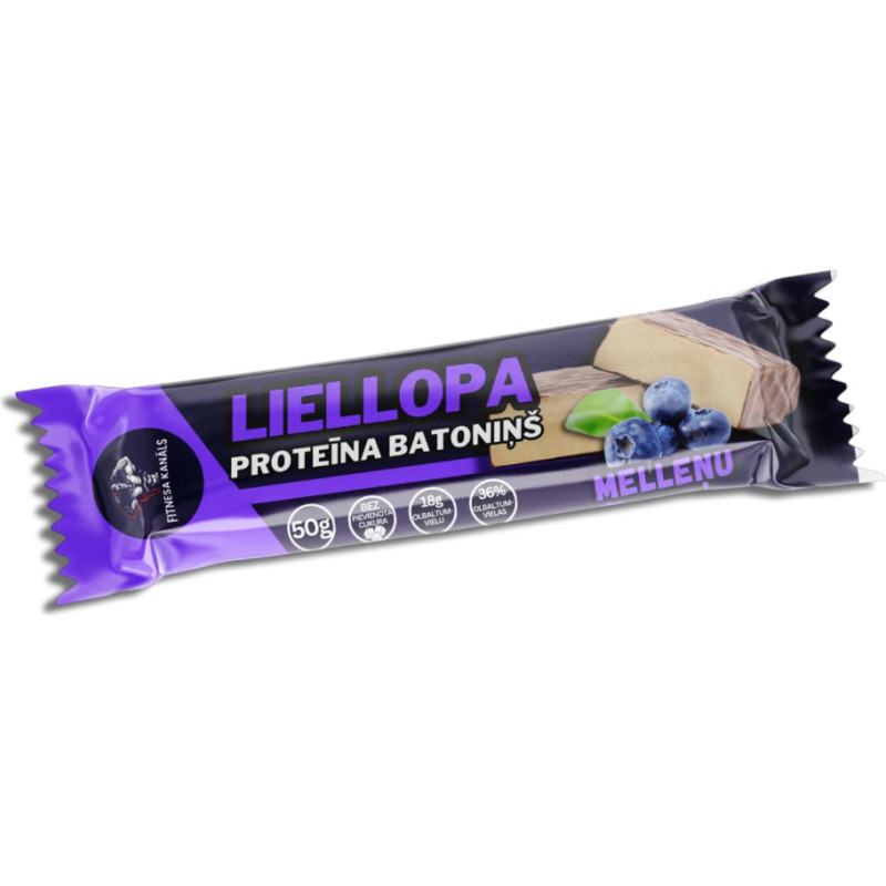 FITNESA KANĀLS Liellopa proteīna batoniņš ar melleņu garšu 50g