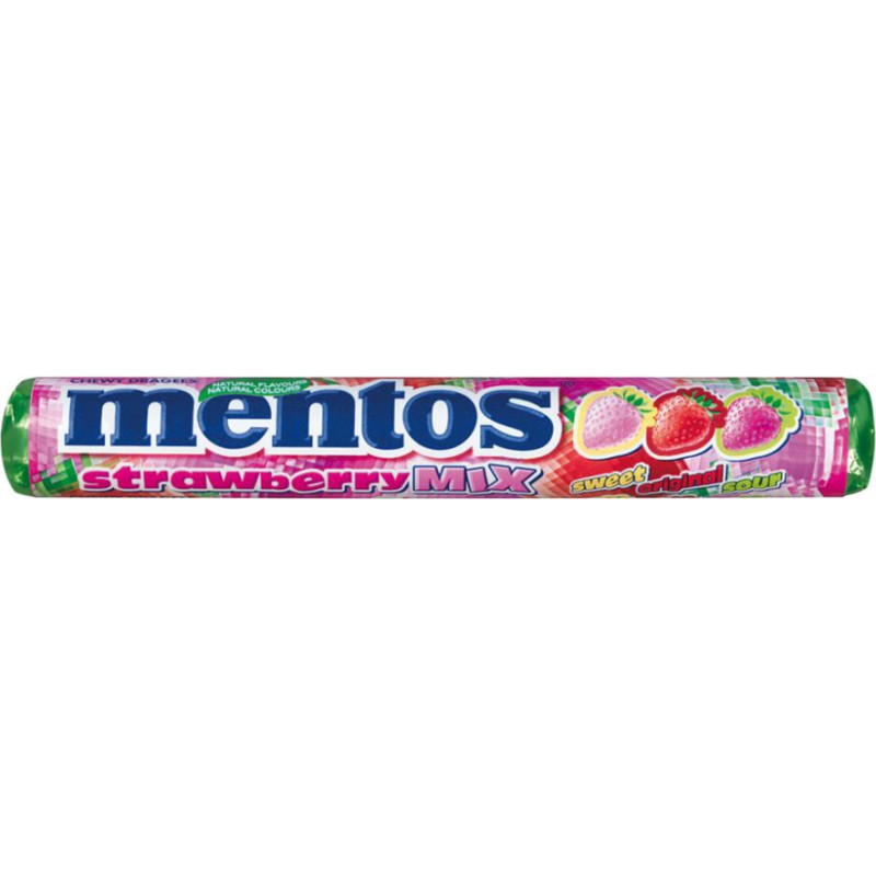 Mentos Strawberry košlājamās konfektes ar zemeņu garšu 37.5g