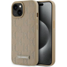 Karl Lagerfeld Aizmugurējais vāciņš Karl Lagerfeld Apple Karl Lagerfeld PU Leather Monogram Metal Logo MagSafe Case for iPhone 15 Beige