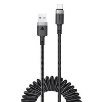 Acefast Kabelis Acefast  C14-04 USB-A - USB-C Cable Spring 480Mb/s 3A 1.2m spring charging data cable Black