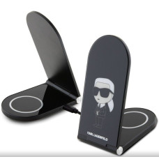 Karl Lagerfeld Bezvadu lādētājs Karl Lagerfeld Universal Aluminum Desktop Wireless Magnetic Charger 2in1 Ikonic NFT Black