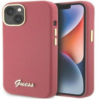 Guess Aizmugurējais vāciņš Guess Apple iPhone 15 / 14 / 13 6.1 magenta hardcase Silicone Script Metal Logo Red