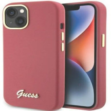 Guess Aizmugurējais vāciņš Guess Apple iPhone 15 / 14 / 13 6.1 magenta hardcase Silicone Script Metal Logo Red
