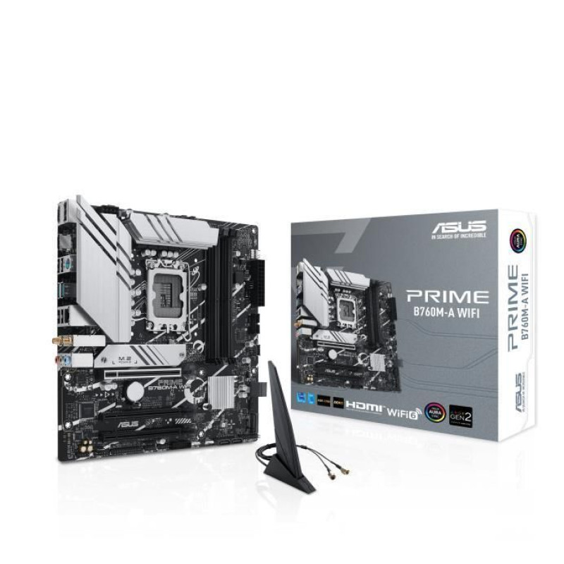 Asus Pamatplate Intel procesorsiem Asus  Mainboard||Intel B760 Express|LGA1700|Micro-ATX|Memory DDR5|Memory slots 4|3xPCI-Express 4.0 16x|2xM.2|2xHDMI|1xDisplayPort|4xUSB 2.0|2xUSB 3.2|1xPS/2|1xRJ45|3xAudio port|PRIMEB760M-AWIFI