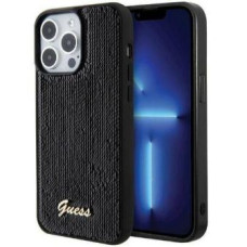 Guess Aizmugurējais vāciņš Guess Apple iPhone 15 HC SEQUIN SCRIPT METAL Black