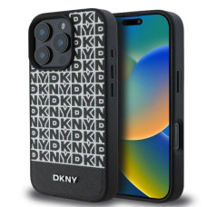 Dkny Aizmugurējais vāciņš DKNY Apple iPhone 16 Pro PU Leather Repeat Pattern Bottom Stripe MagSafe Case Black