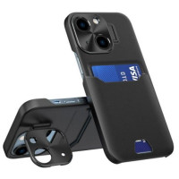 Ilike Aizmugurējais vāciņš iLike Apple iPhone 14 Leather Stand Case cover card wallet with stand Black