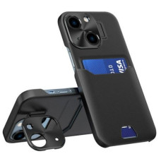 Ilike Aizmugurējais vāciņš iLike Apple iPhone 14 Leather Stand Case cover card wallet with stand Black