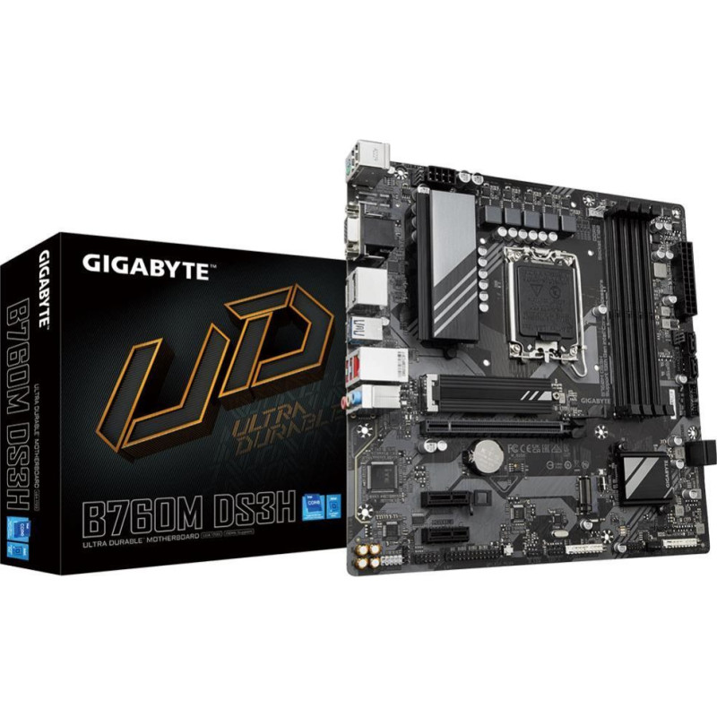 Gigabyte Pamatplate Intel procesorsiem Gigabyte  Mainboard||Intel B760 Express|LGA1700|Micro-ATX|Memory DDR5|Memory slots 4|2xPCI-Express 3.0 1x|1xPCI-Express 4.0 16x|2xM.2|1x15pin D-sub|1xHDMI|2xDisplayPort|2xUSB 2.0|3xUSB 3.2|1xUSB-C|1xPS/2|1xRJ45|3xAud