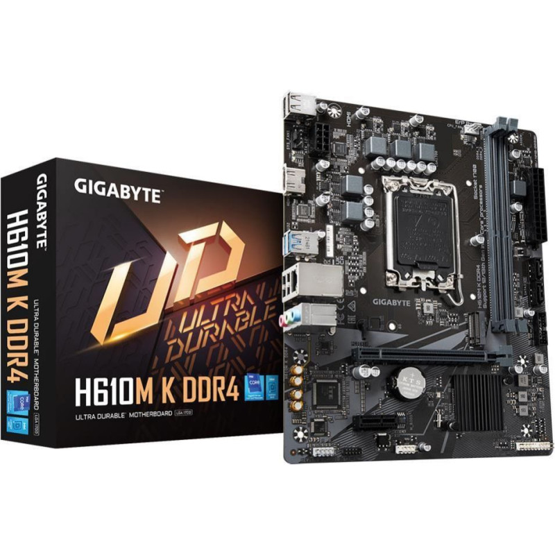 Gigabyte Pamatplate Intel procesorsiem Gigabyte  Mainboard||Intel H610|LGA1700|Micro-ATX|Memory DDR4|Memory slots 2|1xPCI-Express 3.0 1x|1xPCI-Express 4.0 16x|1xM.2|1xHDMI|4xUSB 2.0|2xUSB 3.2|1xRJ45|3xAudio port|H610MKDDR42.0