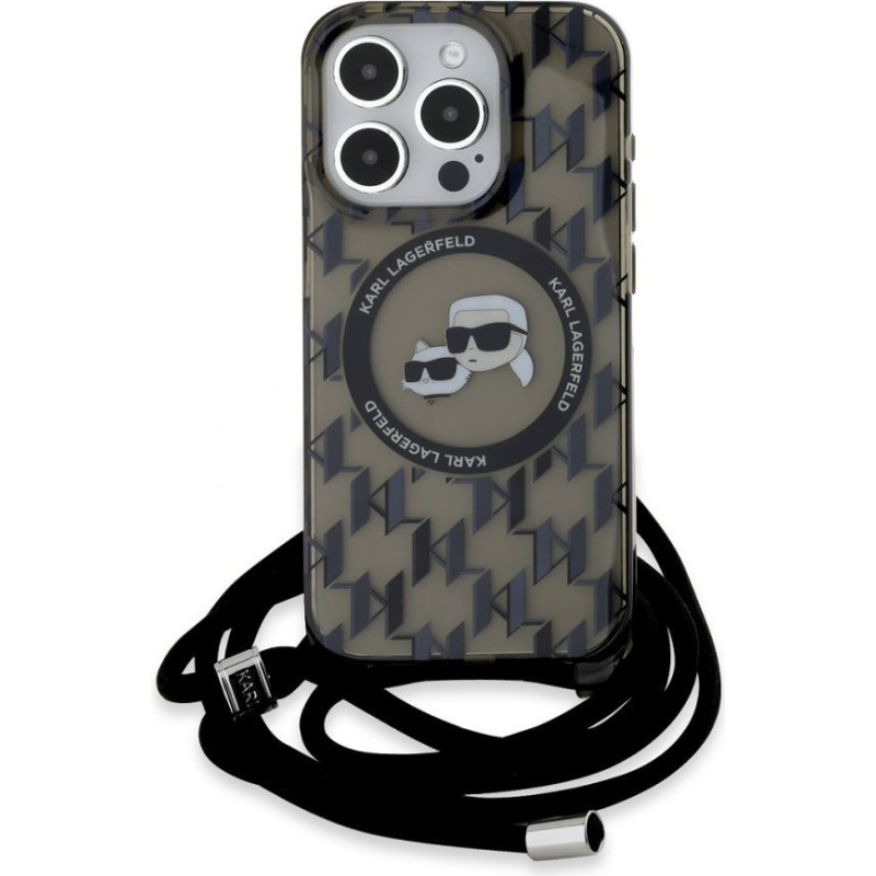 Karl Lagerfeld Aizmugurējais vāciņš Karl Lagerfeld - Karl Lagerfeld IML Monogram Crossbody K&CH Heads MagSafe Case for iPhone 15 Pro Max Black