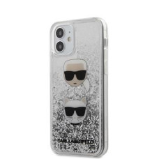 Karl Lagerfeld Aizmugurējais vāciņš Karl Lagerfeld Apple iPhone 12 mini 5.4'' Liquid Glitter 2 Heads Cover Silver
