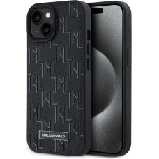 Karl Lagerfeld Aizmugurējais vāciņš Karl Lagerfeld - Karl Lagerfeld PU Leather Monogram Metal Logo MagSafe Case for iPhone 15 Black
