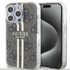 Guess Aizmugurējais vāciņš Guess Apple iPhone 15 Pro IML 4G Gold Stripe Case Brown