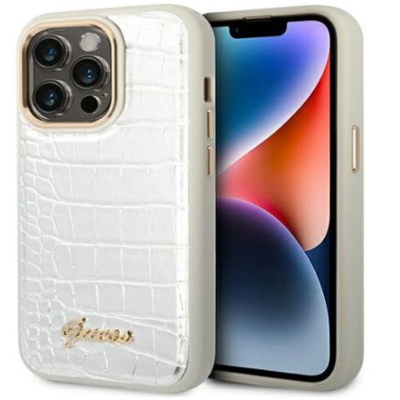 Guess Aizmugurējais vāciņš Guess Apple iPhone 14 Pro 6.1 hardcase Croco Collection Silver
