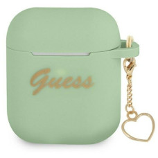 Guess Maciņš austiņām Guess Apple AirPods 1/2 cover Silicone Charm Heart Collection Green